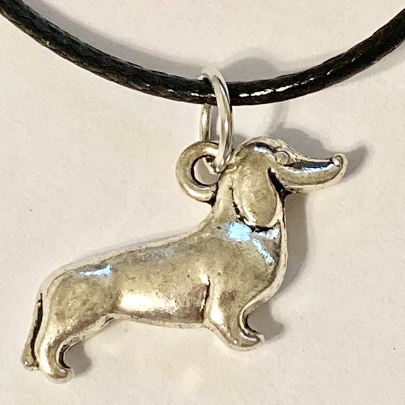 Dachshund Dog Necklace Doxie Silver Plated Black Cord Charm Vet Tech Gift Rescue - Picture 3 of 8
